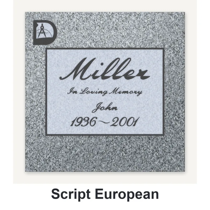 Script-European carved in granite
