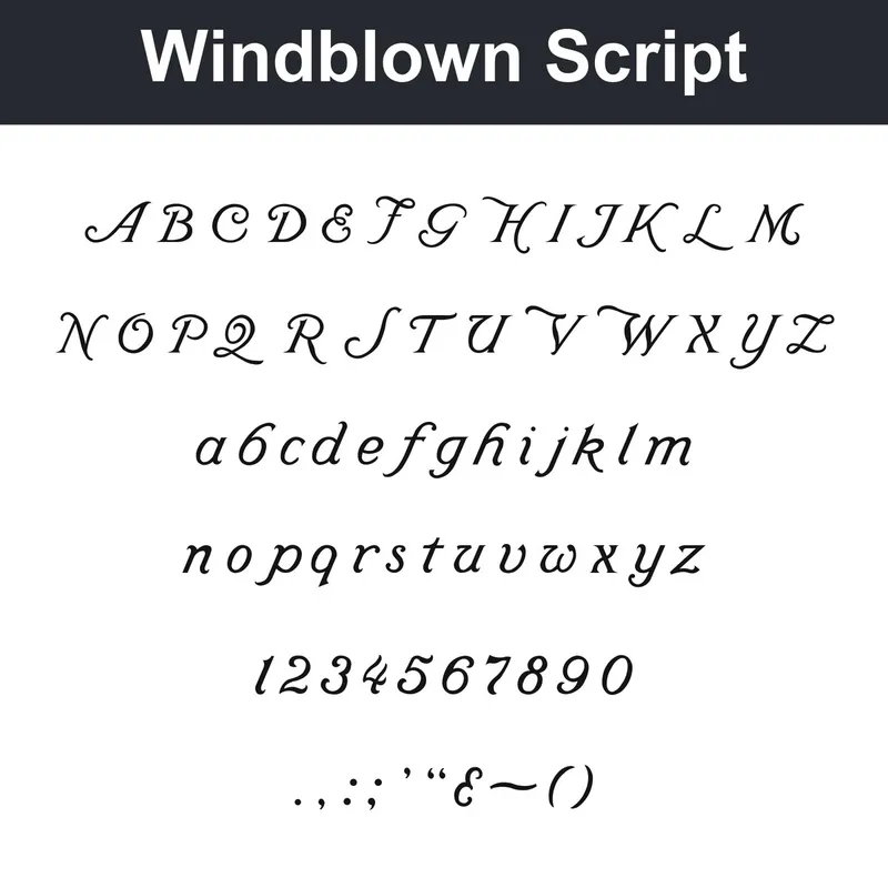 Windblown Script character chart