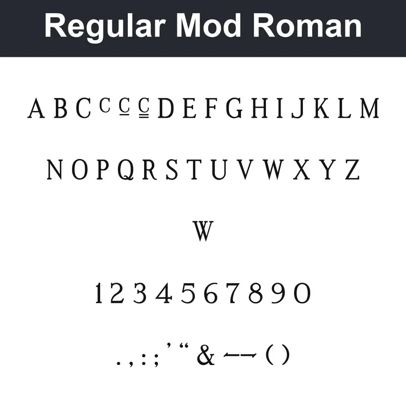Regular Mod Roman character chart