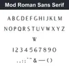 Mod Roman Sans Serif character chart