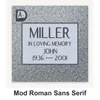 Mod Roman Sans Serif carved in granite