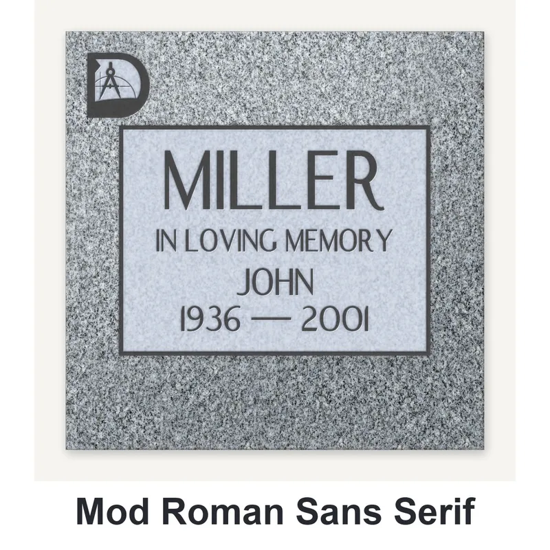 Mod Roman Sans Serif carved in granite