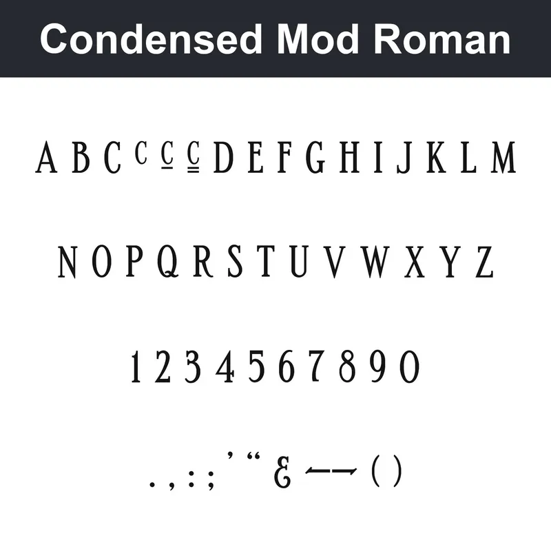 Condensed Mod Roman character chart