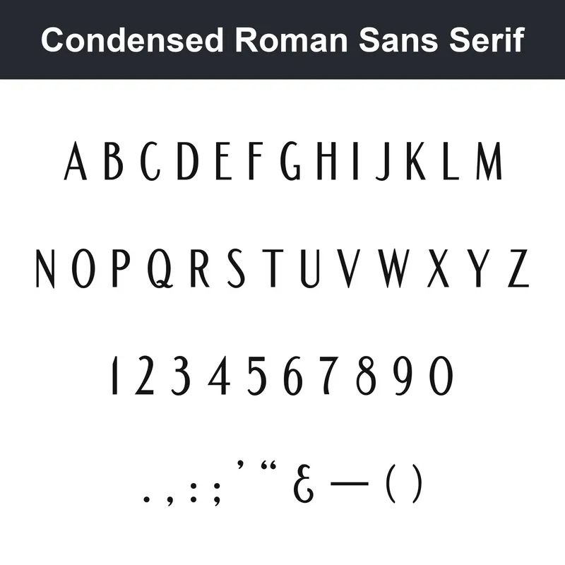 Condensed Roman Sans Serif character chart