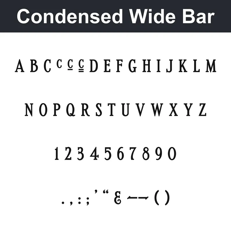 Condensed Wide Bar character chart