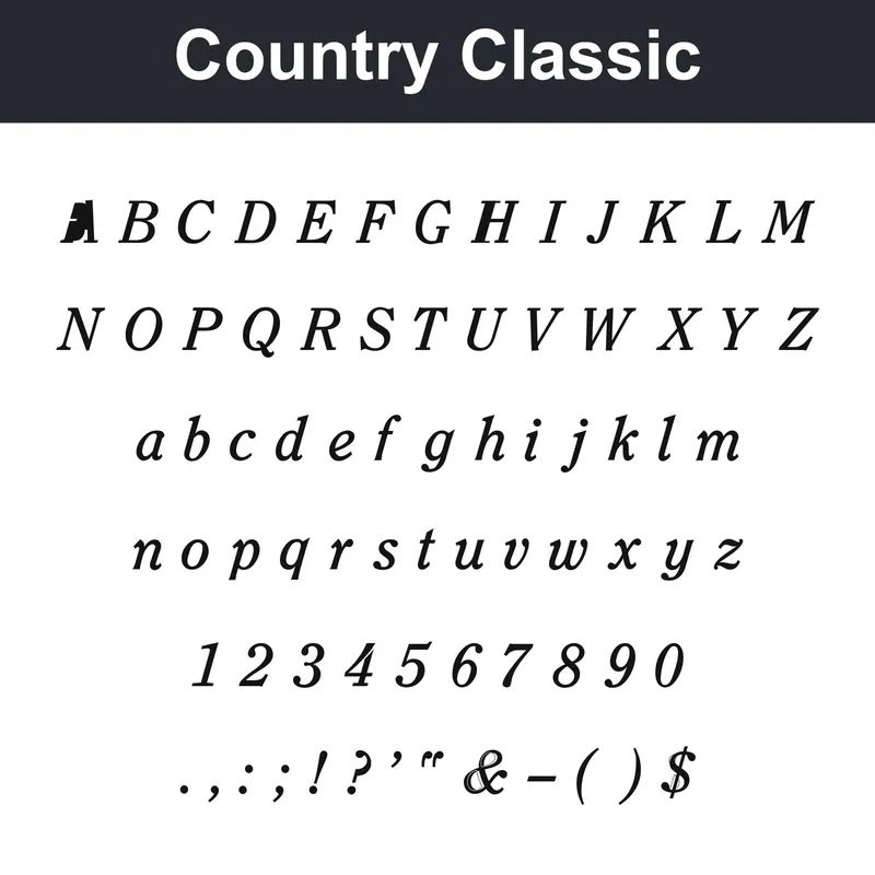 Country Classic character chart