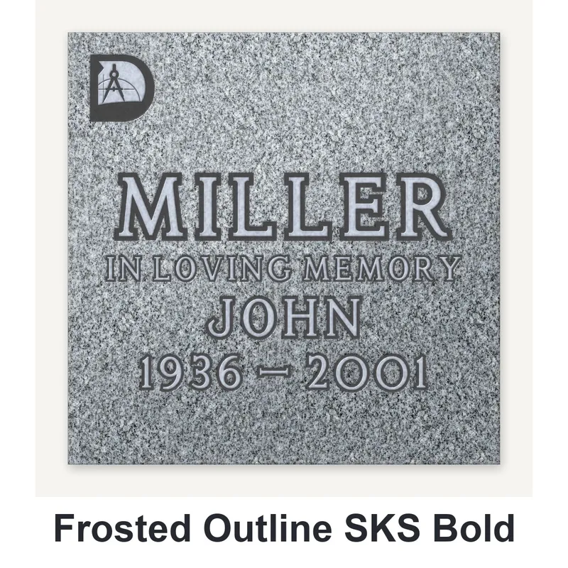 Frosted Outline Sks Bold carved in granite