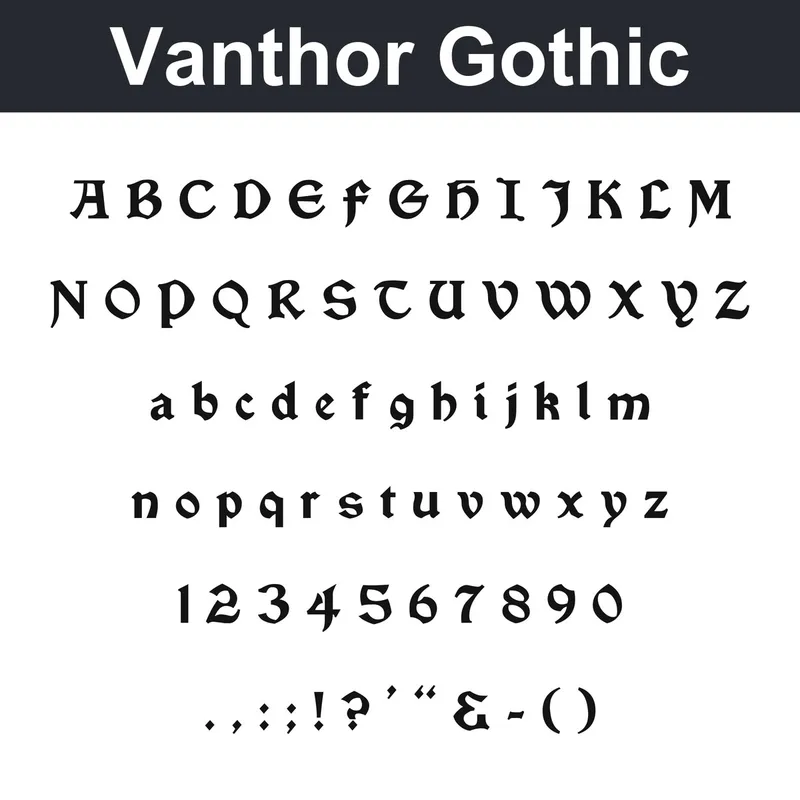 Vanthor Gothic character chart