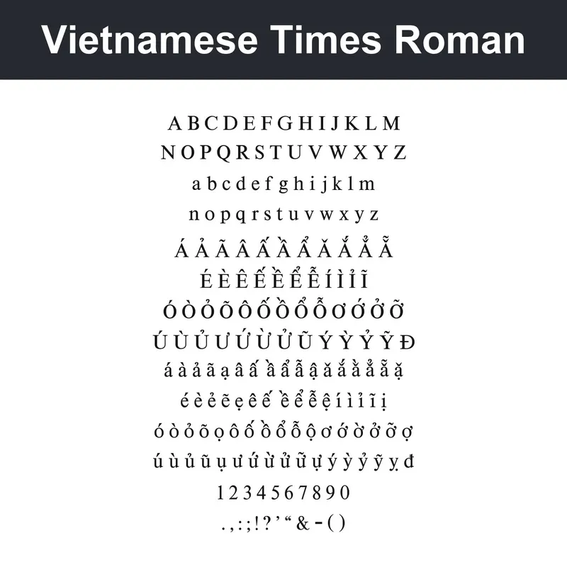 Vietnamese Times Roman character chart