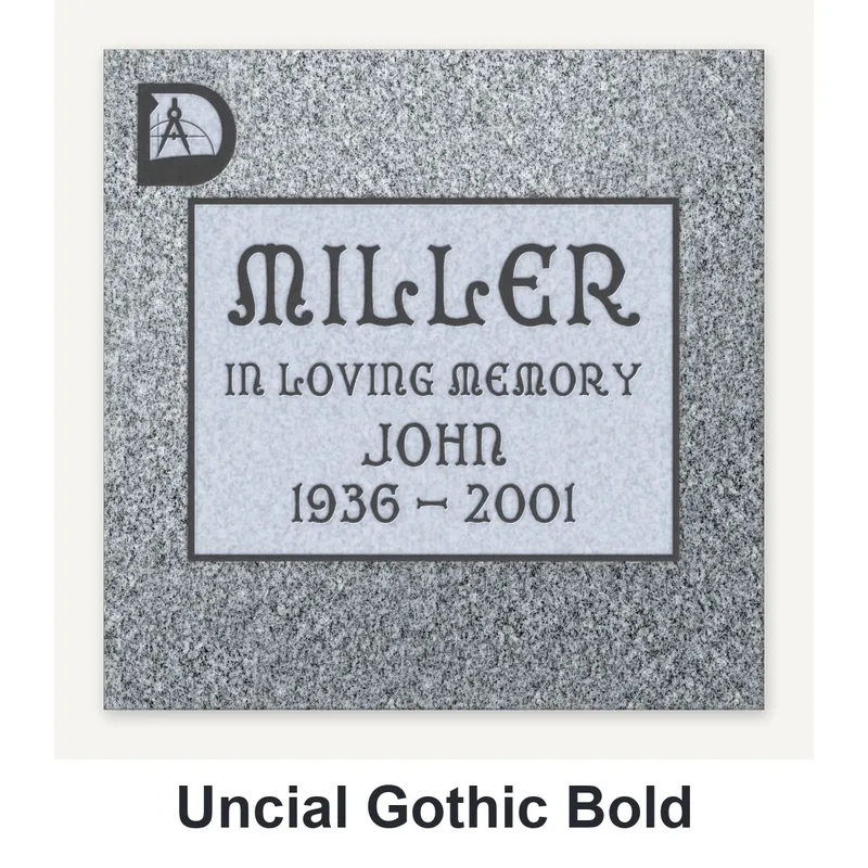 Uncial Gothic Bold carved in granite