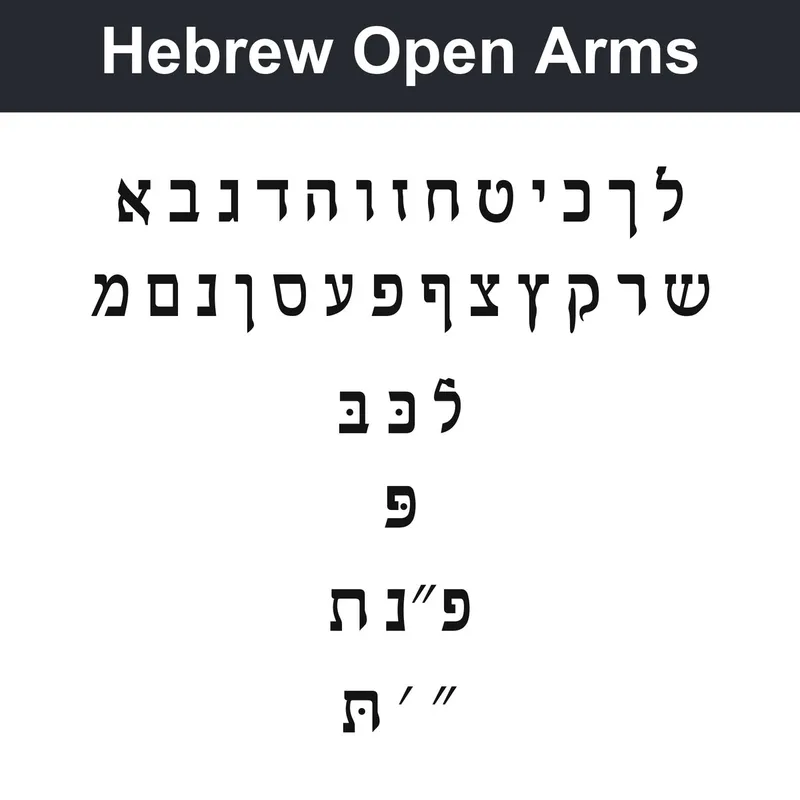 Hebrew Open Arms character chart