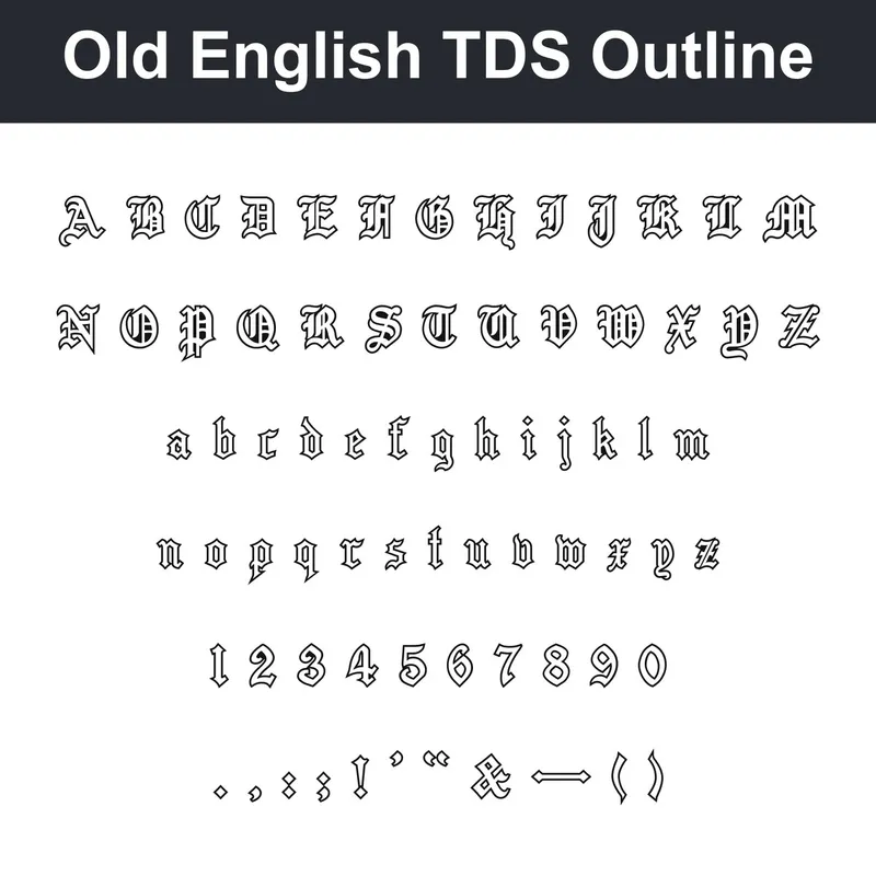 Old English TDS Outline character chart