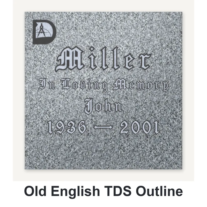 Old English TDS Outline carved in granite