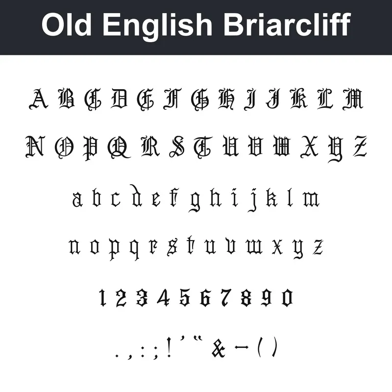 Old English Briarcliff character chart