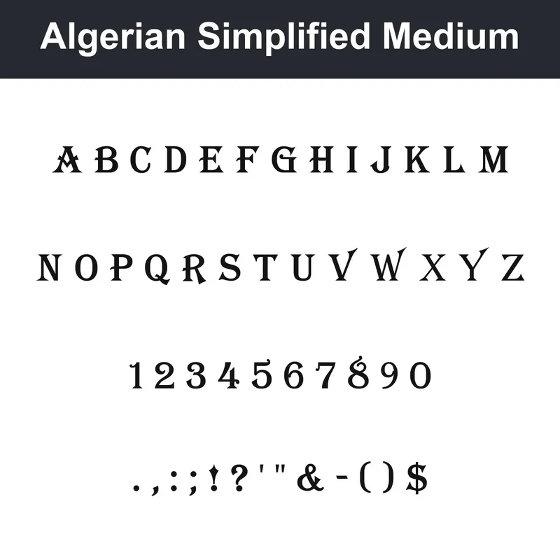 Algerian Simplified Medium character chart